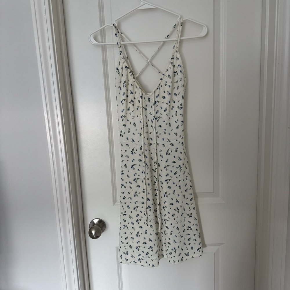 Divided White Dress with Blue Floral Print
